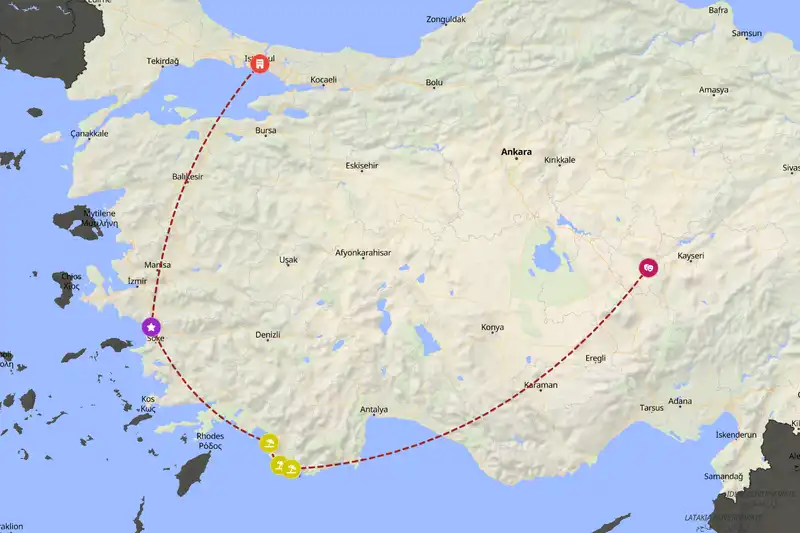 Example Türkiye itinerary planner route
