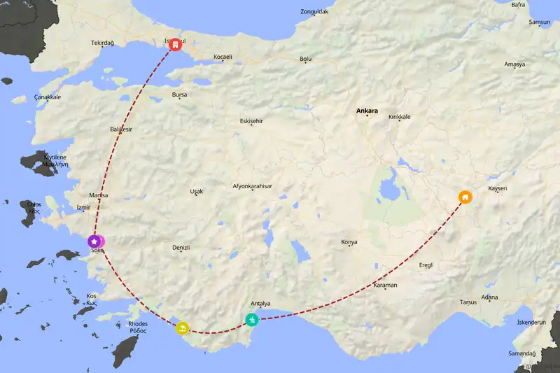 Example Türkiye itinerary planner route