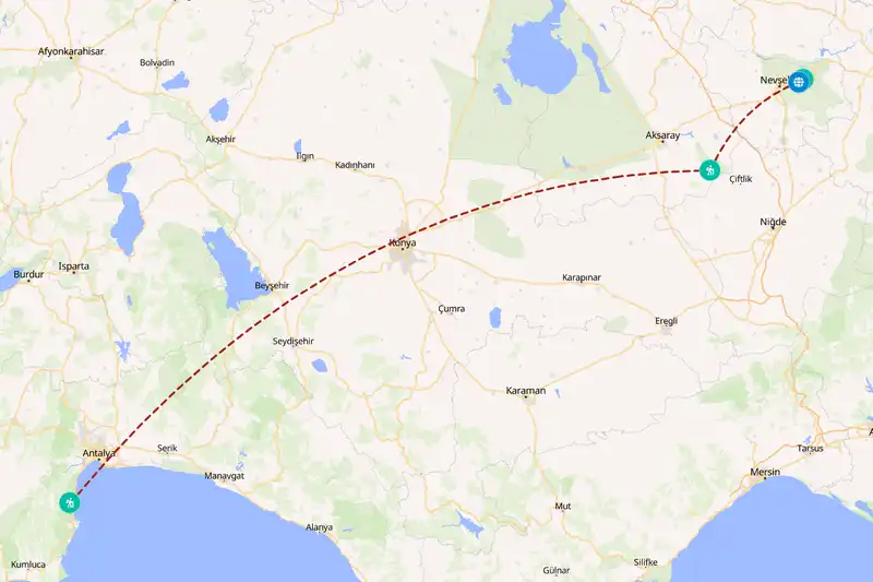 Example Türkiye itinerary planner route