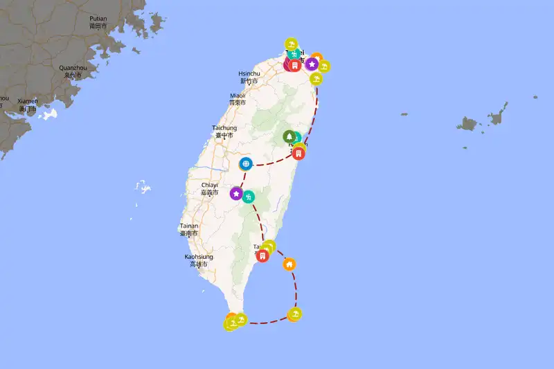 Example Taiwan itinerary planner route