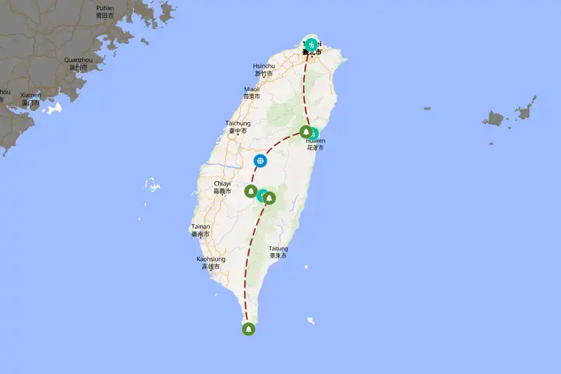 Example Taiwan itinerary planner route
