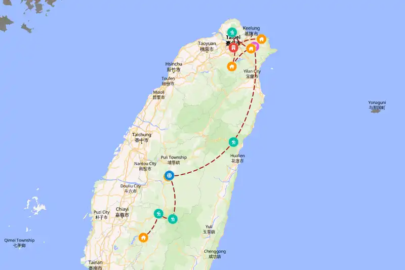 Example Taiwan itinerary planner route
