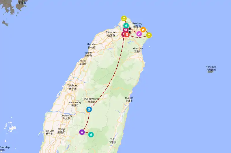 Example Taiwan itinerary planner route