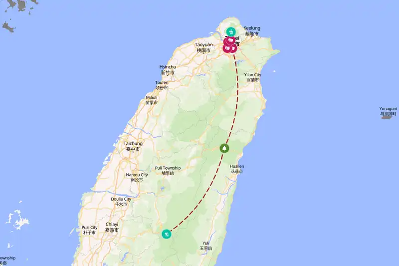 Example Taiwan itinerary planner route