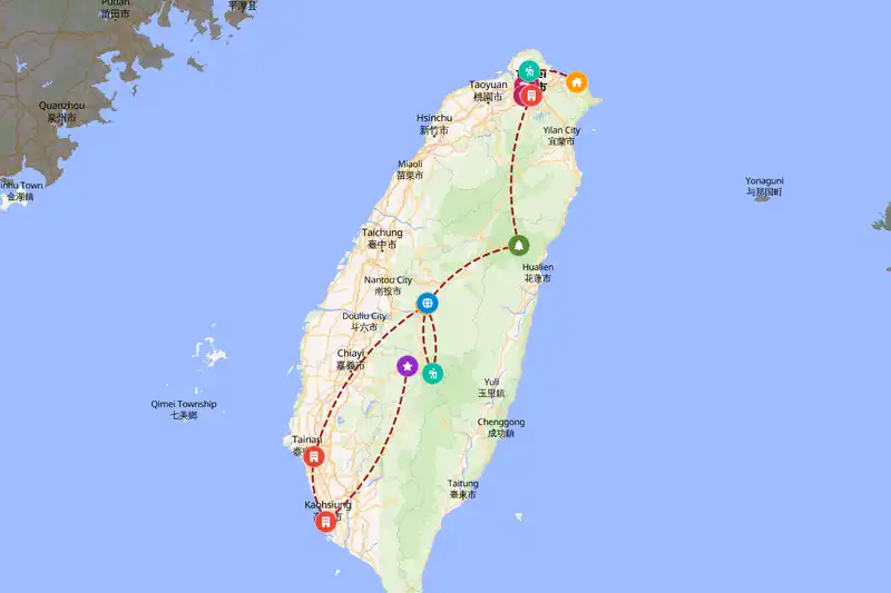 Example Taiwan itinerary planner route
