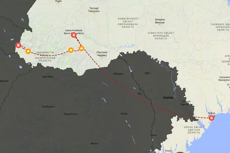 Example Ukraine itinerary planner route