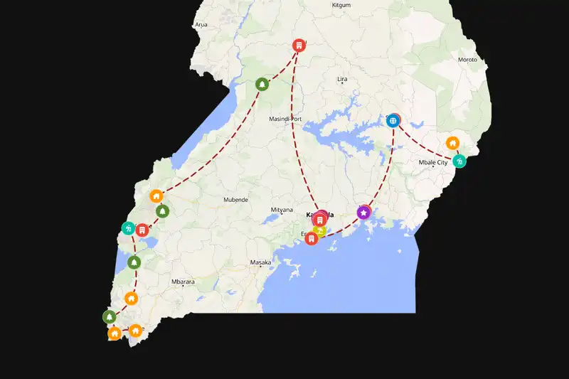 Example Uganda itinerary planner route