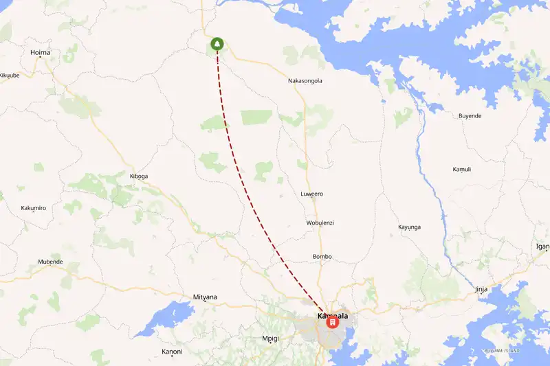 Example Uganda itinerary planner route