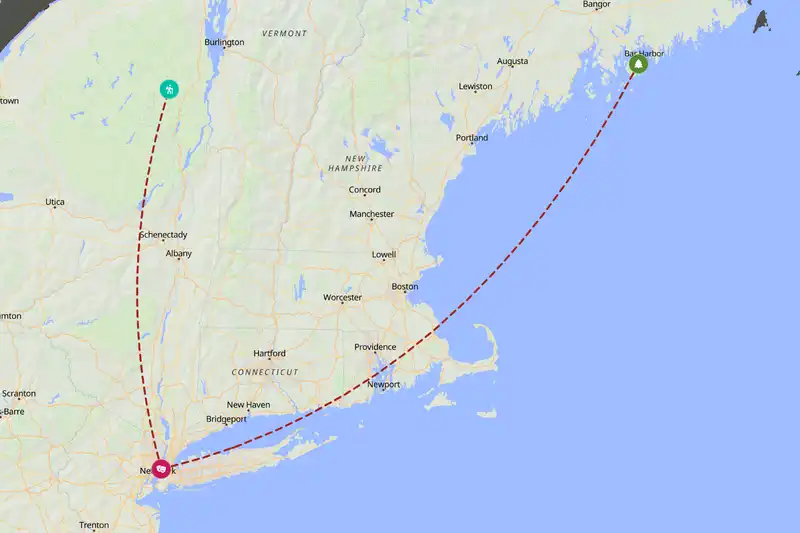 Example United States itinerary planner route