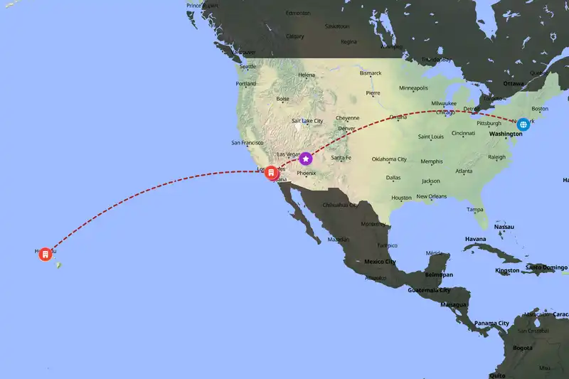 Example United States itinerary planner route