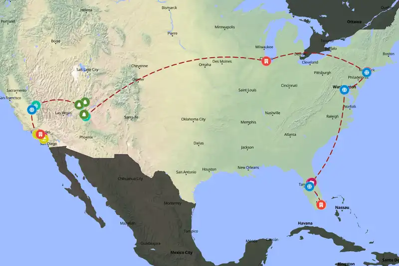 Example United States itinerary planner route