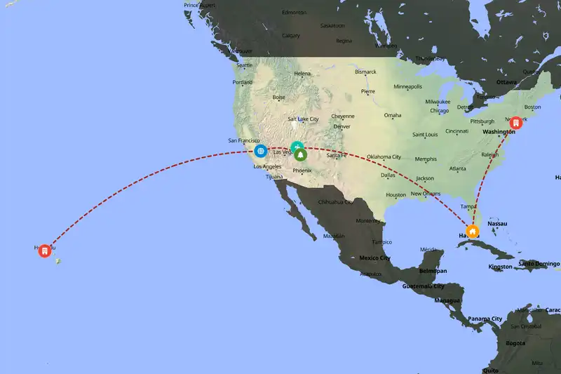 Example United States itinerary planner route