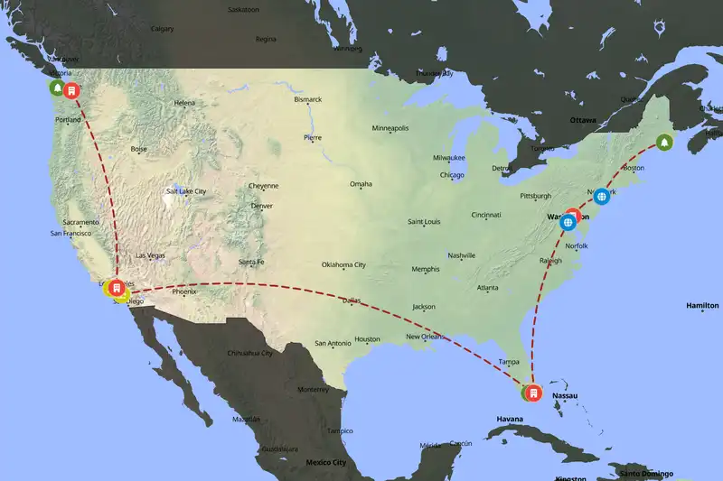 Example United States itinerary planner route