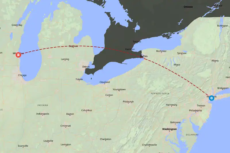 Example United States itinerary planner route