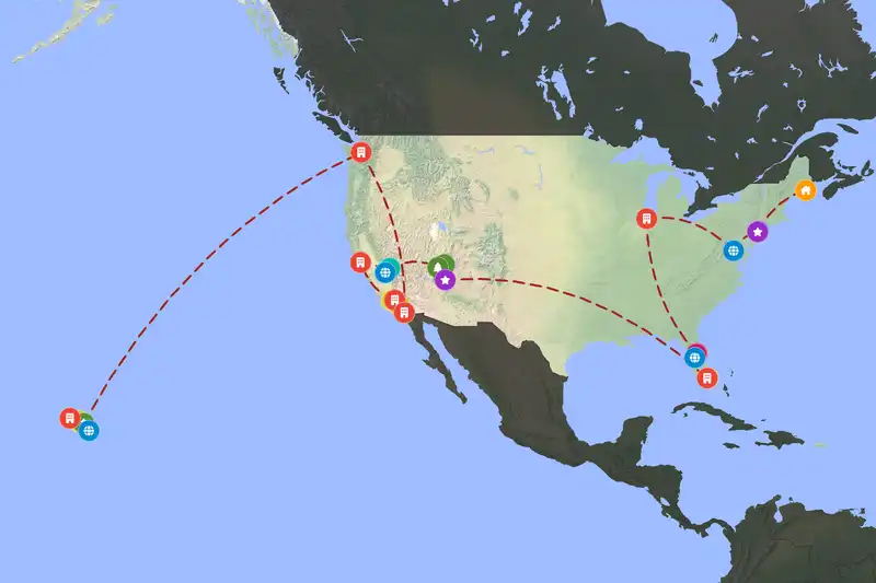 Example United States itinerary planner route