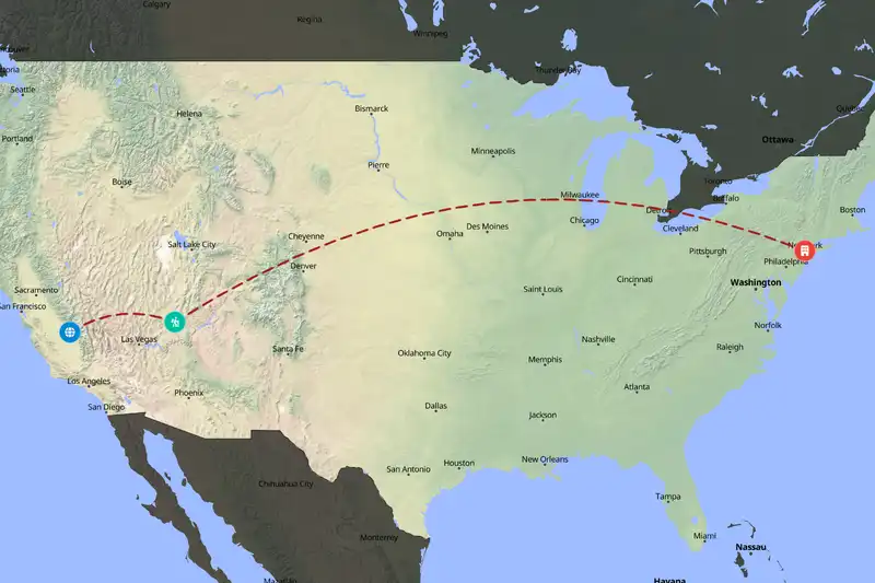 Example United States itinerary planner route