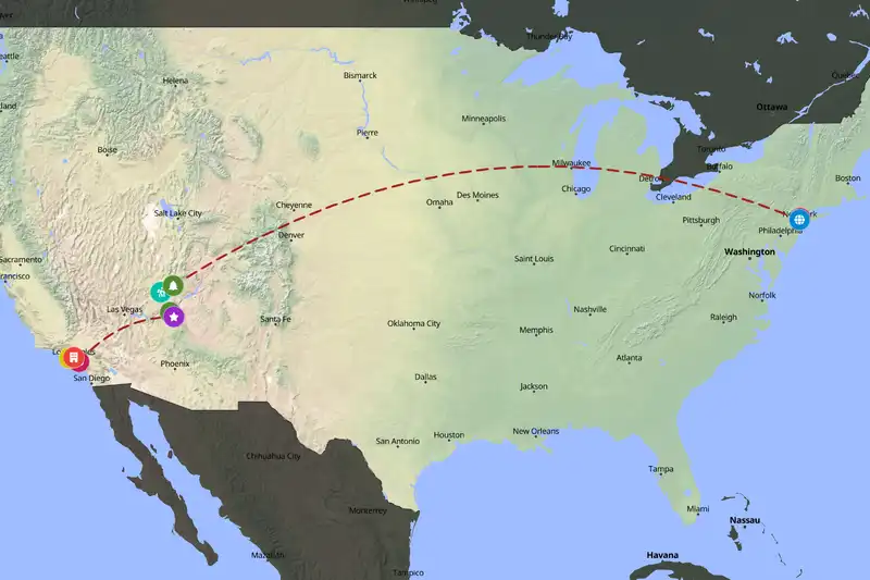 Example United States itinerary planner route