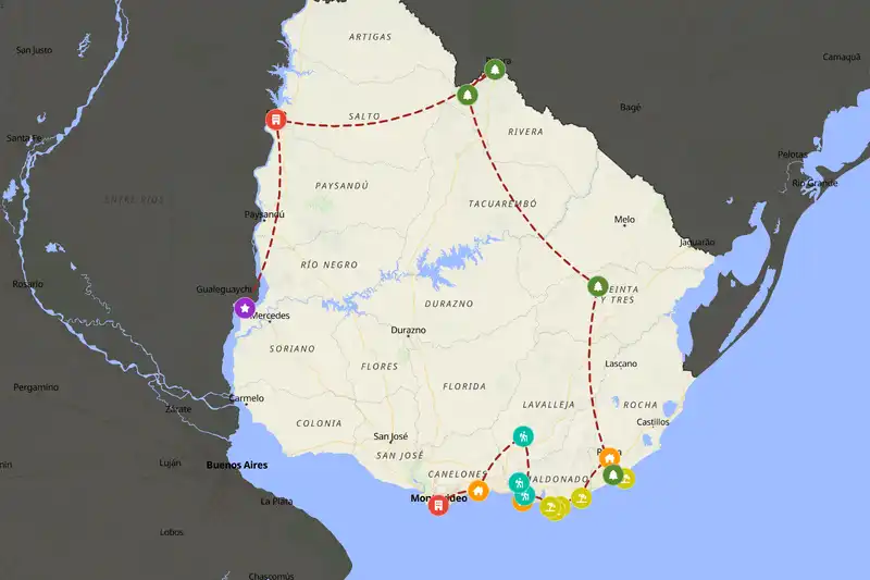 Example Uruguay itinerary planner route