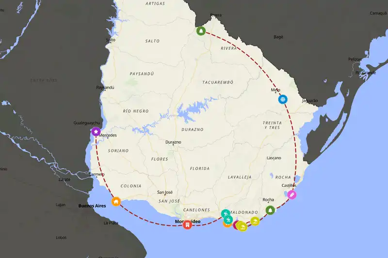 Example Uruguay itinerary planner route
