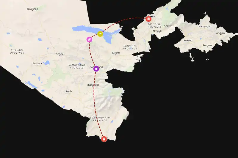 Example Uzbekistan itinerary planner route