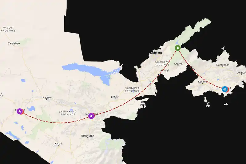 Example Uzbekistan itinerary planner route