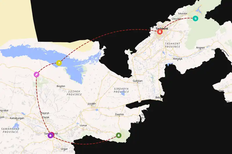 Example Uzbekistan itinerary planner route