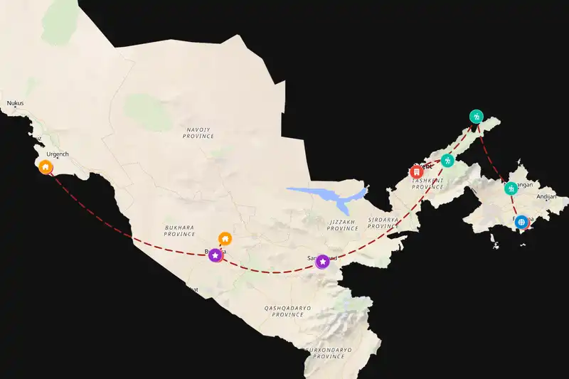 Example Uzbekistan itinerary planner route