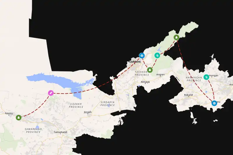 Example Uzbekistan itinerary planner route