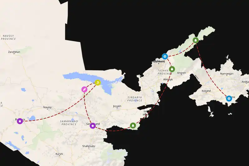 Example Uzbekistan itinerary planner route