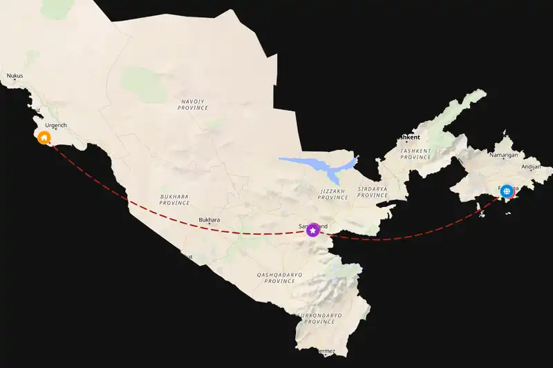 Example Uzbekistan itinerary planner route