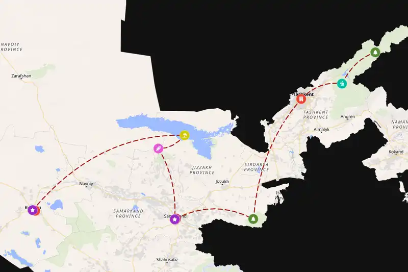 Example Uzbekistan itinerary planner route
