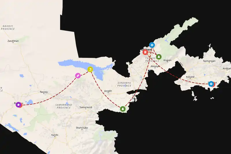 Example Uzbekistan itinerary planner route