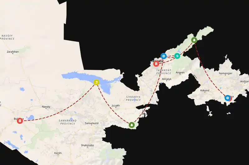 Example Uzbekistan itinerary planner route