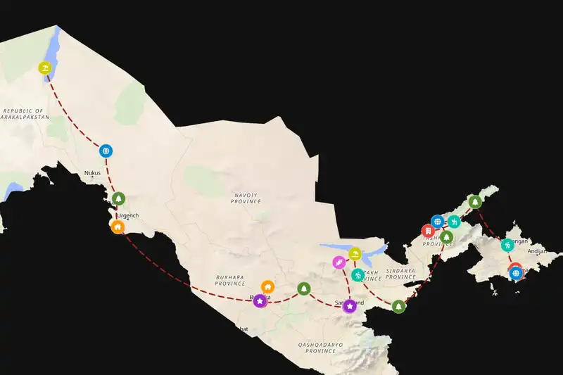 Example Uzbekistan itinerary planner route