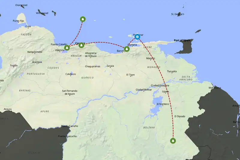 Example Venezuela itinerary planner route