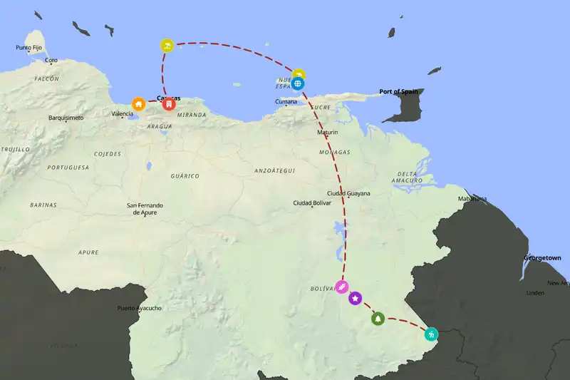 Example Venezuela itinerary planner route