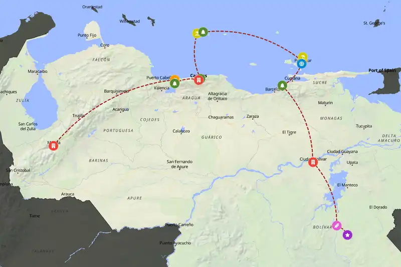 Example Venezuela itinerary planner route
