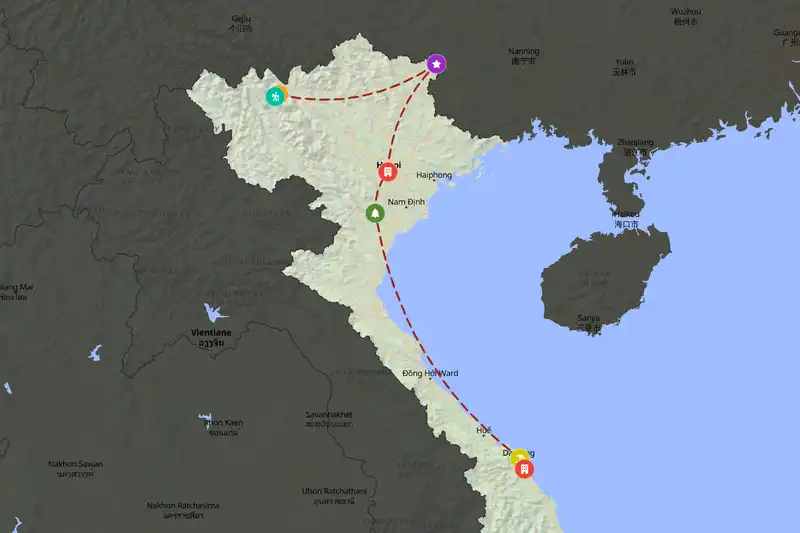Example Vietnam itinerary planner route