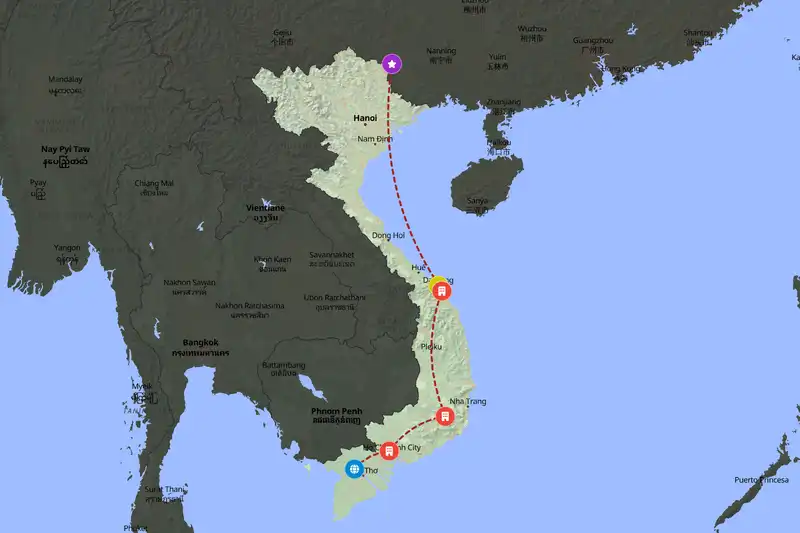 Example Vietnam itinerary planner route