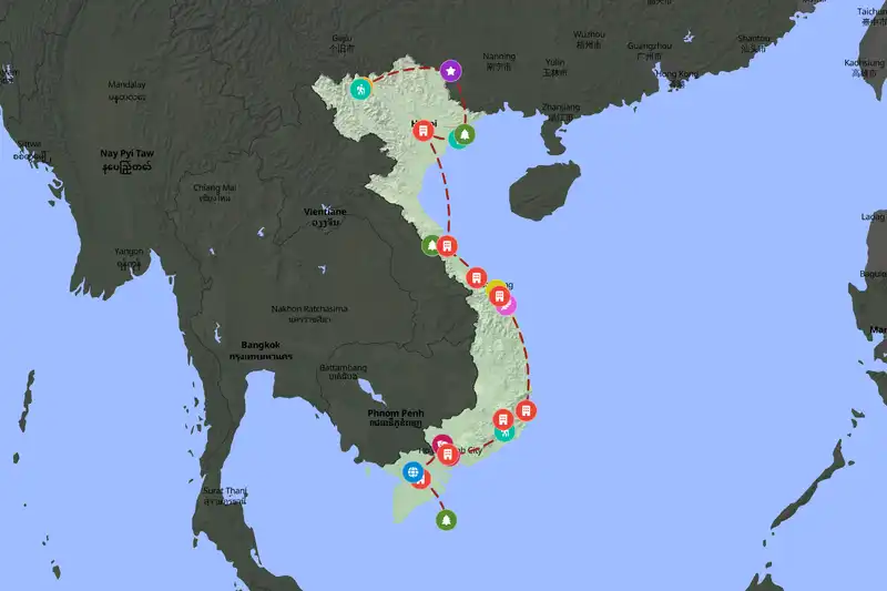 Example Vietnam itinerary planner route