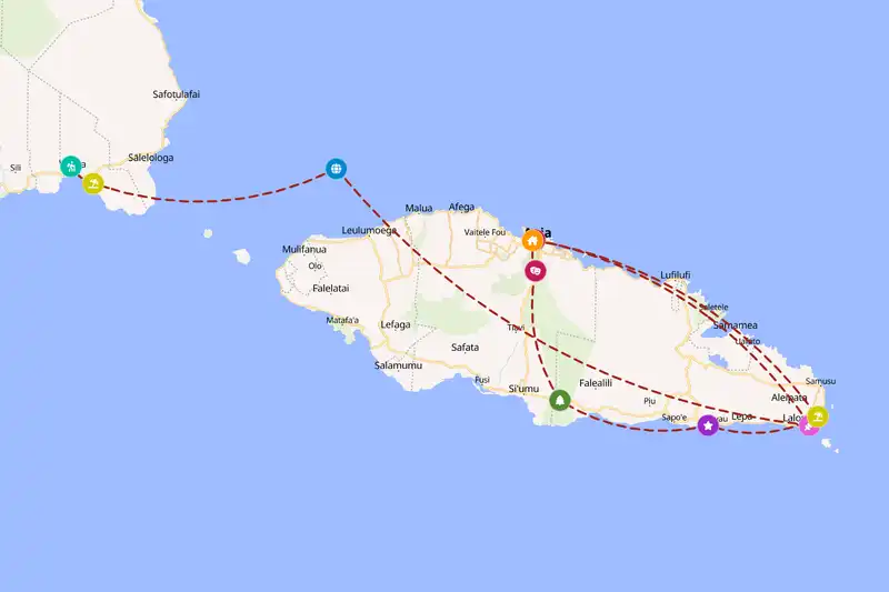 Example Samoa itinerary planner route