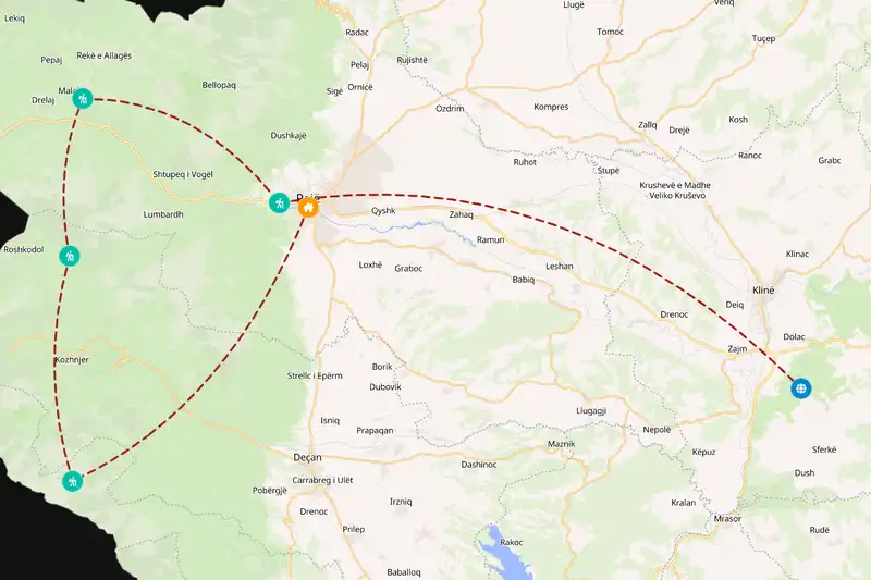 Example Kosovo itinerary planner route