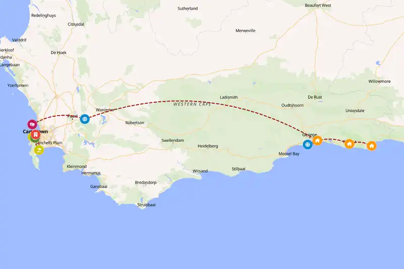 Example South Africa itinerary planner route