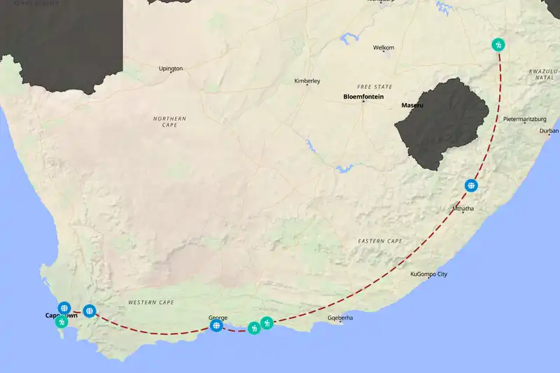 Example South Africa itinerary planner route