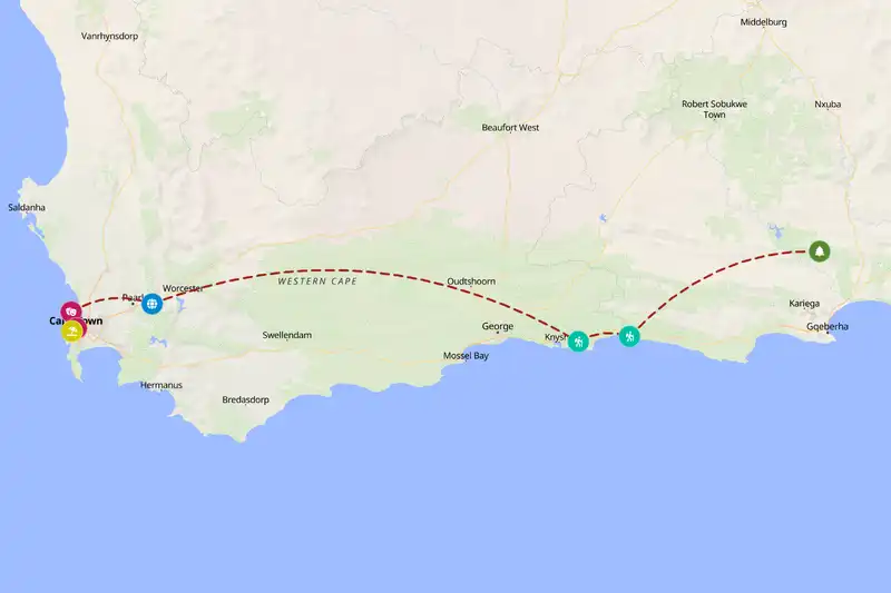 Example South Africa itinerary planner route