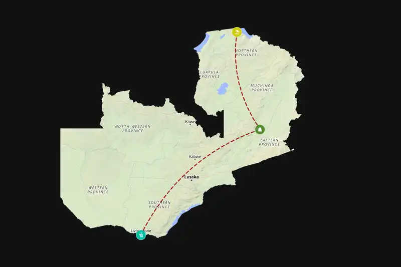 Example Zambia itinerary planner route