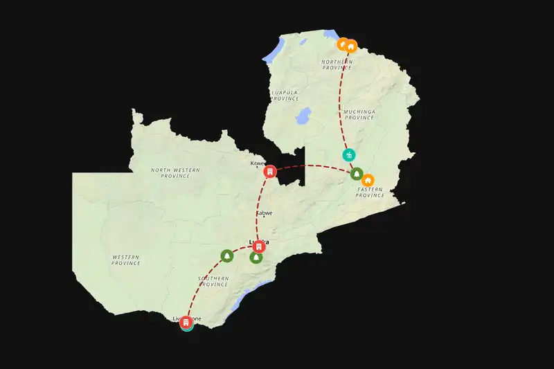 Example Zambia itinerary planner route