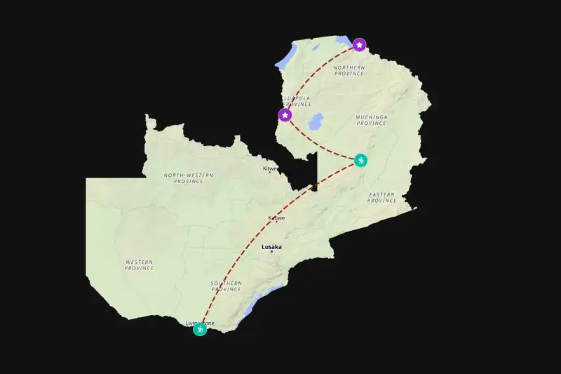 Example Zambia itinerary planner route