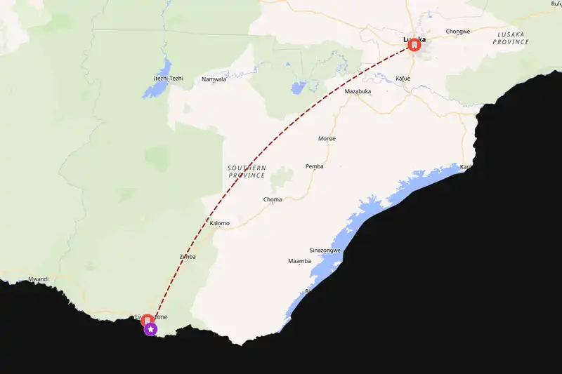 Example Zambia itinerary planner route