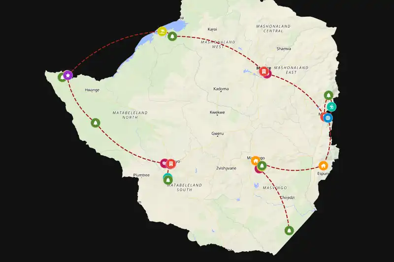 Example Zimbabwe itinerary planner route